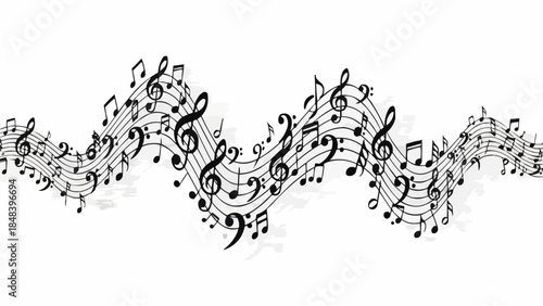Abstract Musical Notes Flowing Melody Composition.