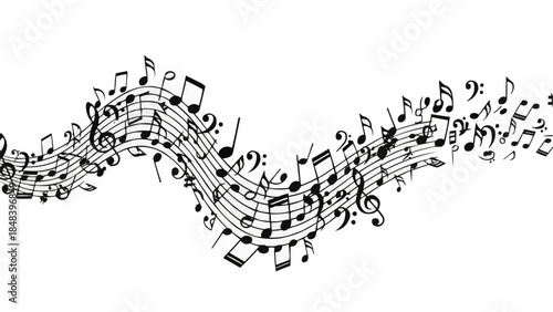 Musical Notes Flowing in a Wavy Pattern.