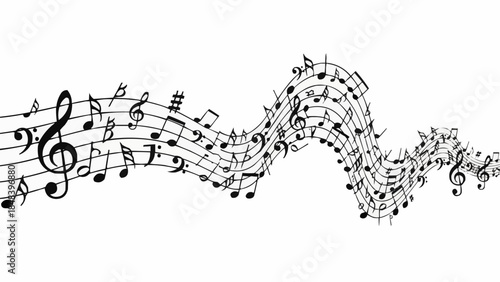 Abstract musical notes flowing in a wavy pattern.