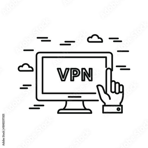 Secure vpn connection on computer screen