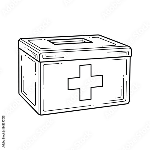 First aid kit box with cross sign on front