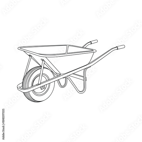 Simple line drawing of a wheelbarrow