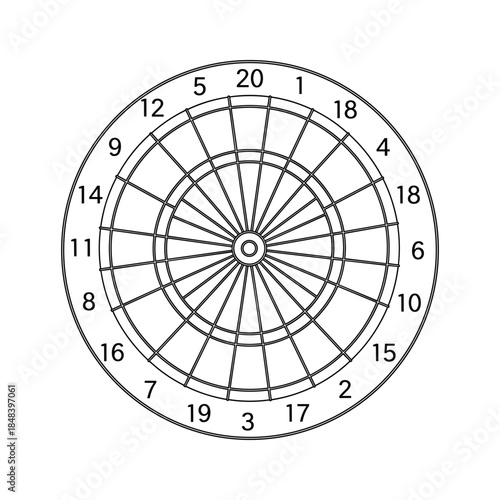 Detailed illustration of a dartboard with numbered sections