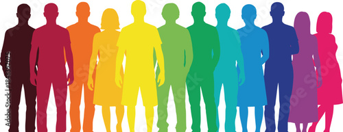 Colorful diverse human silhouettes representing inclusion equality community diversity teamwork society unity people crowd abstract illustration concept modern creative design