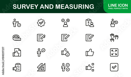 Survey and Measuring Professional Line Icon Set with Modern Minimal Vector Symbols for Accurate Data Analysis and Precision Tools
