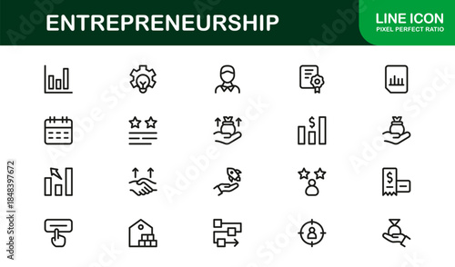 Entrepreneurship Line Icon Set – Modern Minimal Business Symbols for Startups, Finance, and Innovation