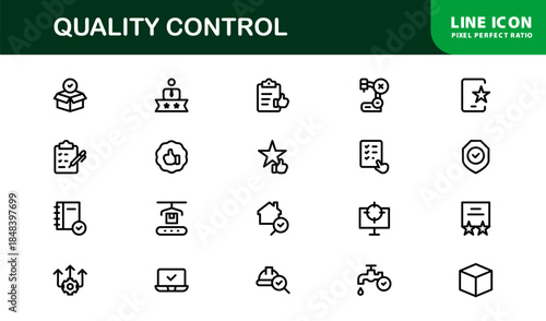 Quality Control Icon Set - Minimal, Modern, and Versatile Line Art Illustrations for Business, Manufacturing, and Product Assurance Needs