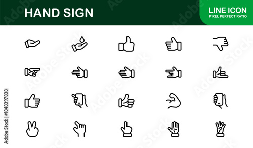 Hand Sign Line Icon Set – Modern Minimal Professional Vector Symbols for Universal Use, Clean Outline Gesture Pack for Digital and Print