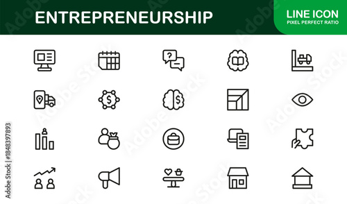 Entrepreneurship Line Icon Set – Modern Minimal Business Symbols for Startups, Finance, and Innovation