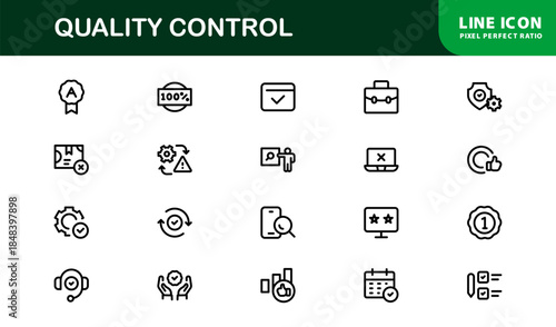 Quality Control Icon Set - Minimal, Modern, and Versatile Line Art Illustrations for Business, Manufacturing, and Product Assurance Needs