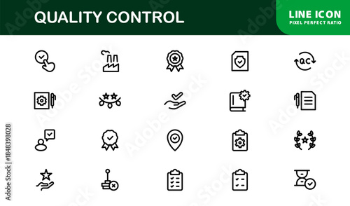 Quality Control Icon Set - Minimal, Modern, and Versatile Line Art Illustrations for Business, Manufacturing, and Product Assurance Needs