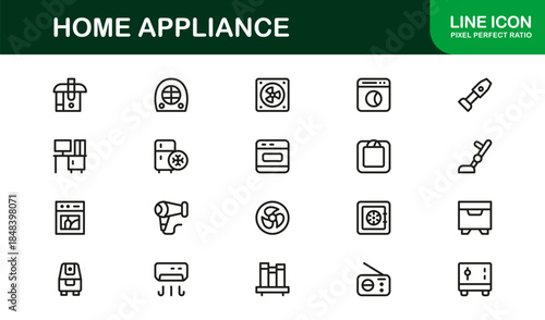 Modern Home Appliance Line Icon Set – Professional minimal kitchen and electronics vector collection for digital projects