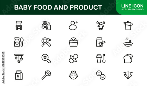 Baby Food Professional Line Icon Collection with Modern, Minimal, Unique Vector Designs Perfect for Premium Branding and Marketing Needs