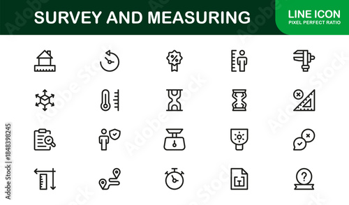 Survey and Measuring Professional Line Icon Set with Modern Minimal Vector Symbols for Accurate Data Analysis and Precision Tools