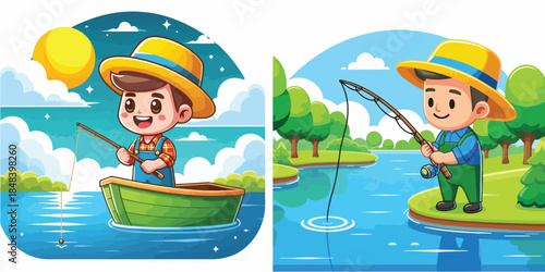  vector man fishing white background