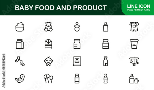 Baby Food Professional Line Icon Collection with Modern, Minimal, Unique Vector Designs Perfect for Premium Branding and Marketing Needs