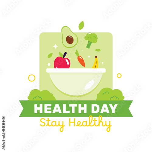 Health Day Background Celebrate with fresh vegetables for a healthy lifestyle Flat illustration