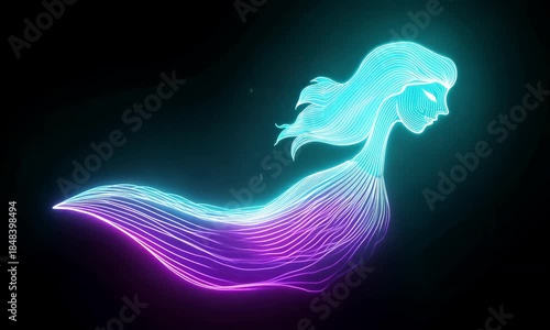 dreamy neon light women side view line art animation.ai 
