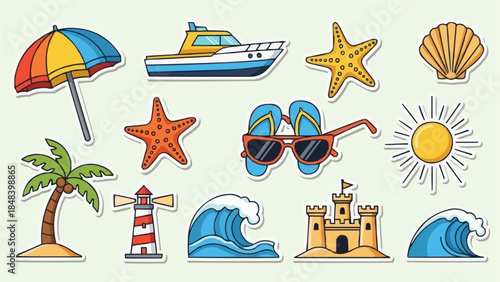 Summer Beach Vacation Icons Collection.