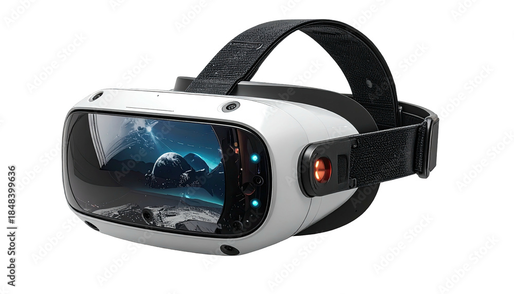 Fototapeta premium White VR headset with space scene projected onto the internal lens