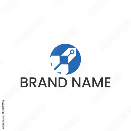 Tech Circuitry and Network Node Geometric Blue Circular Logo, Modern Digital Infrastructure and Cyber Security Abstract Symbol