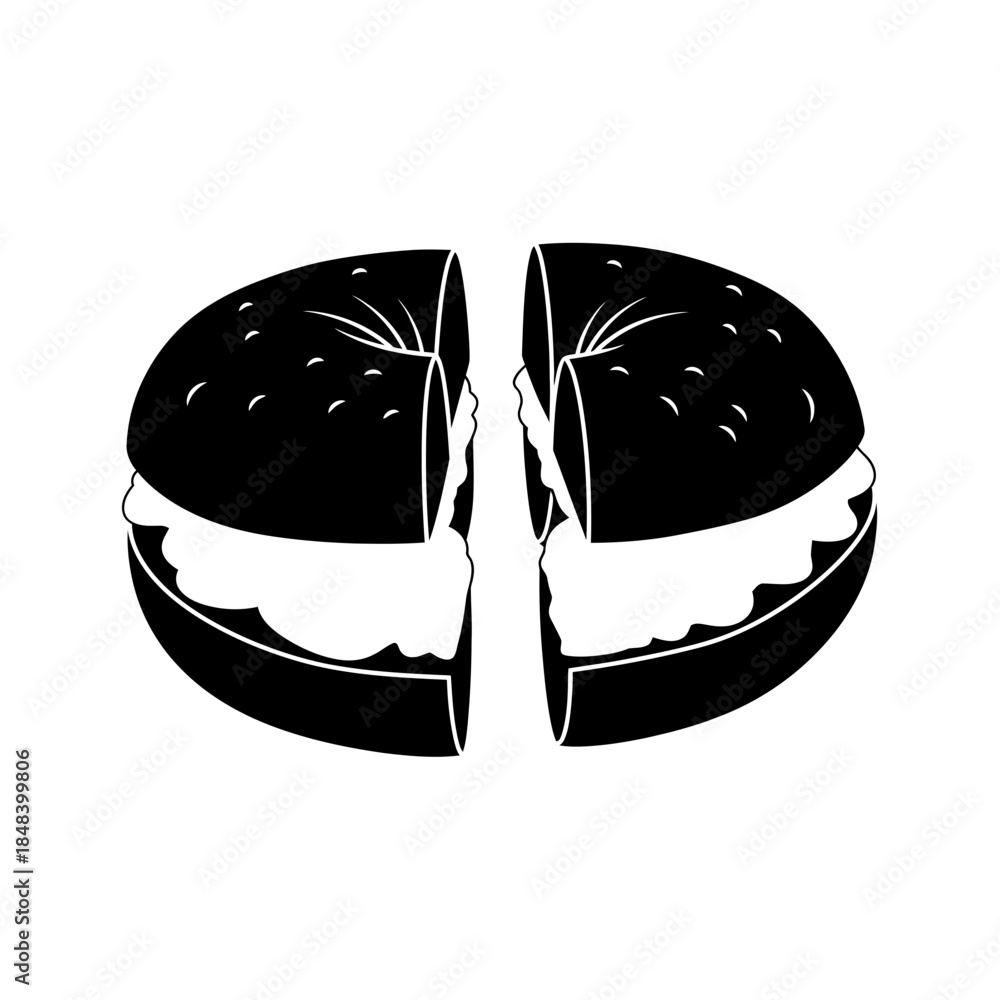 Obraz premium Bagel with Cream Cheese Silhouette Vector Breakfast Food Icon Isolated on White Background