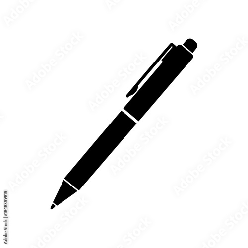 Ballpoint Pen Silhouette Vector Office Writing Tool Icon Isolated on White Background