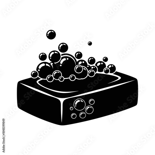 Bar of Soap with Bubbles Silhouette Vector Hygiene Wash Icon Isolated on White Background
