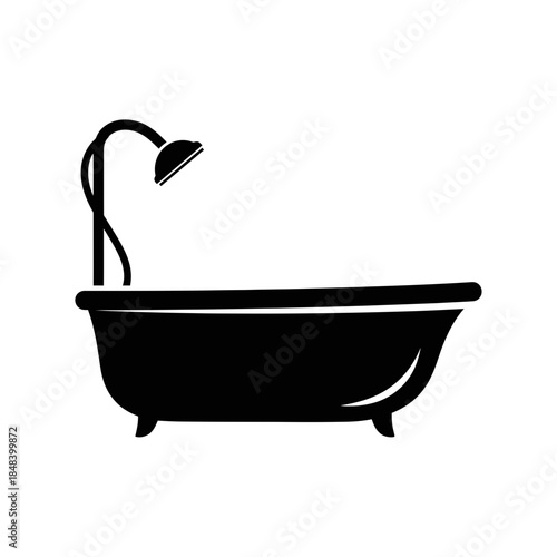 Bathtub Silhouette Vector Shower Bathing Equipment Icon Isolated on White Background