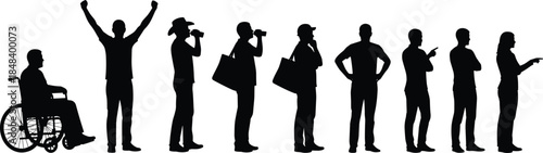 People silhouette collection showing diverse human activities, standing, walking, photography, shopping, communication, success, lifestyle, business, daily life concept