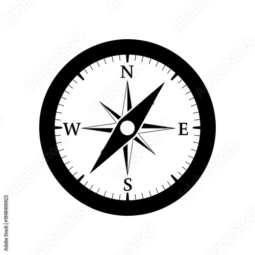 Navigation Compass Silhouette Vector Direction Map Tool Icon Isolated on White Background