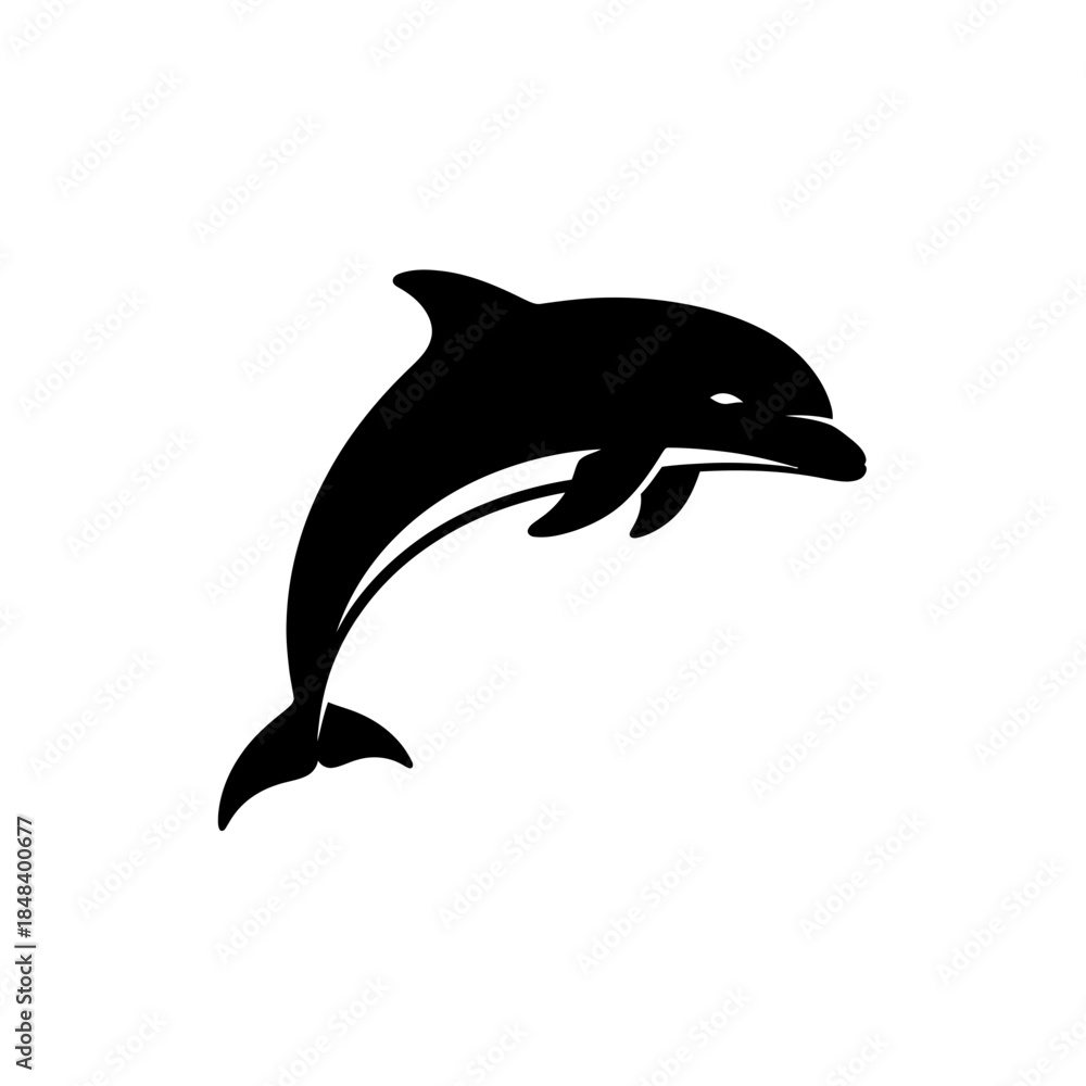 Fototapeta premium Jumping Dolphin Silhouette Vector Sea Mammal Ocean Icon Isolated on White Background