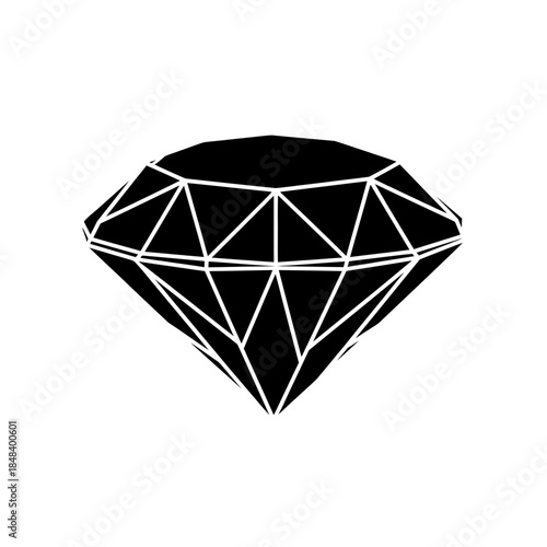 Diamond Gem Silhouette Vector Precious Stone Wealth Icon Isolated on White Background