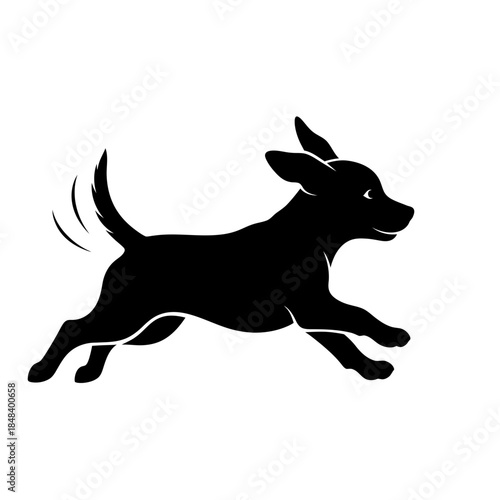 Running Dog Silhouette Vector Happy Puppy Pet Icon Isolated on White Background