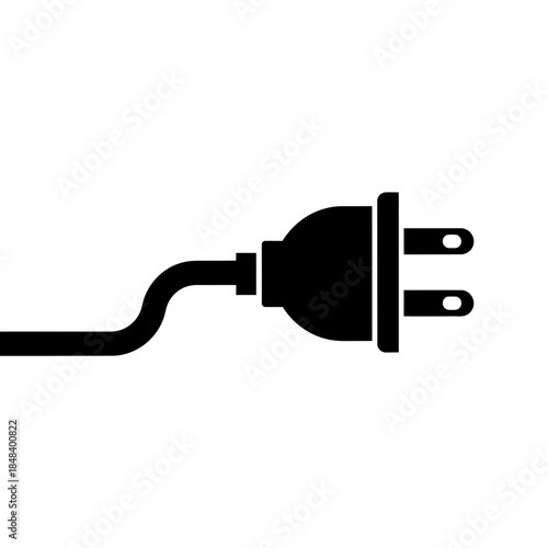 Electric Power Plug Silhouette Cable Icon Black Vector Shape Isolated on White Background
