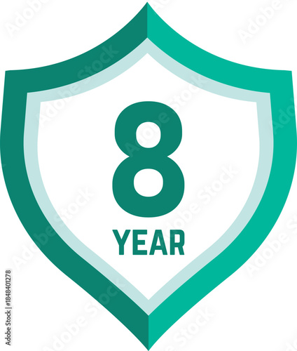 8 year Shield, warranty seal stamp, 8 warranty badge in Green, Eight year cover symbol, Eight year shield, Eight year mark label
