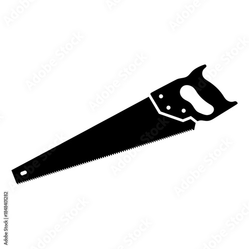 Hand Saw Silhouette Wood Cutter Black Vector Construction Tool Icon on White Background