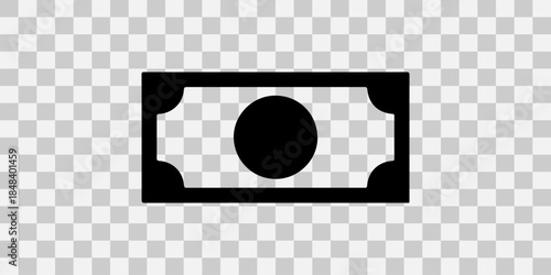 Black banknote icon on transparent background