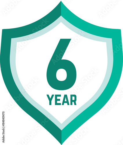 6 year Shield, warranty seal stamp, 6 warranty badge in Green, Six year cover symbol, Six year shield, Six year mark label
