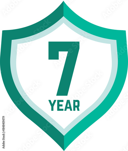 7 year Shield, warranty seal stamp, 7 warranty badge in Green, Seven year cover symbol, Seven year shield, Seven year mark label
