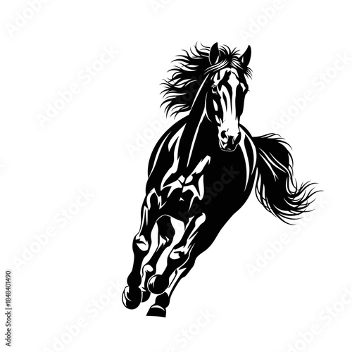 Galloping Horse Silhouette Wild Stallion Black Vector Nature Icon Isolated on White Background