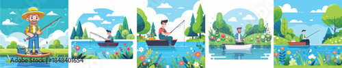  vector man fishing white background