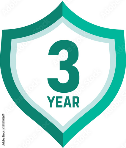 3 year Shield, warranty seal stamp, 3 warranty badge in Green, Third year cover symbol, Three year shield, Three year mark label
