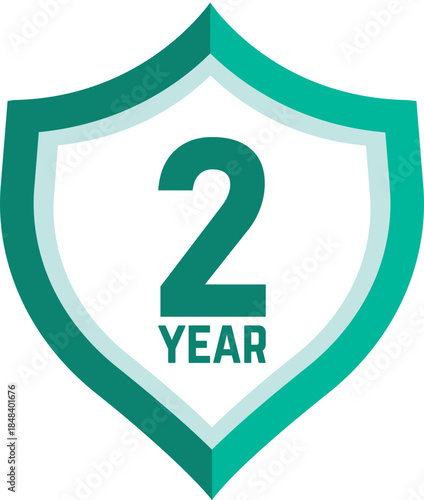 2 year Shield, warranty seal stamp, 2 warranty badge in Green, Second year cover symbol, two year shield, two year mark label