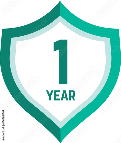 1 year Shield, warranty seal stamp, 1 warranty badge in Green, first year cover symbol, one year shield, one year mark label