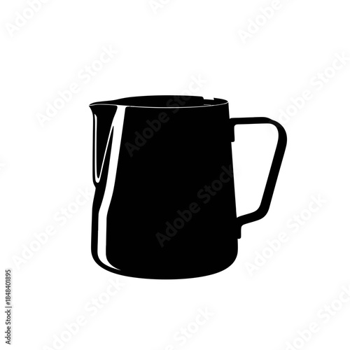 Milk Jug Silhouette Stainless Steel Pitcher Black Vector Latte Art Icon on White Background