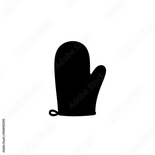 Oven Mitt Silhouette Protective Glove Black Vector Kitchen Safety Icon on White Background
