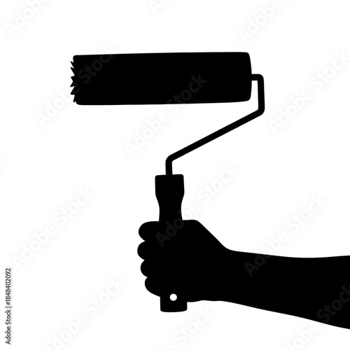 Paint Roller Silhouette Vector Icon for Wall Renovation and Home Improvement, Decorator Tool Symbol