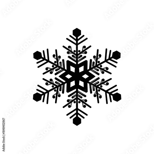 Ice Snowflake Silhouette Vector Icon, Winter Weather Symbol for Holiday Decoration and Nature Design