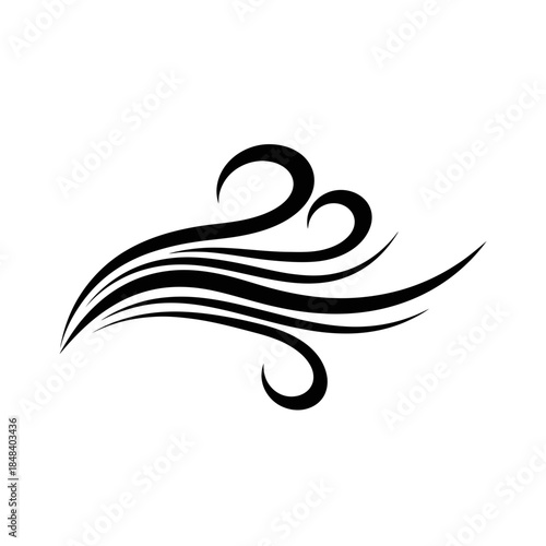 Blowing Wind Swirl Silhouette Vector Illustration Isolated on White Background for Weather and Air Motion Design